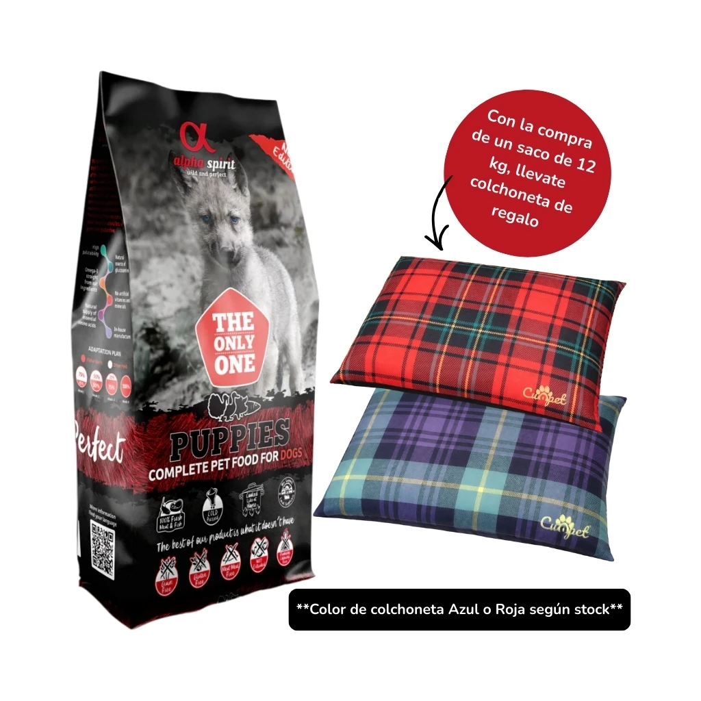 ALPHA SPIRIT Puppies - Alimento Completo en Pienso Seco para Perros Cachorros de Todas las Razas (Regalo Colchoneta en Saco de 12 kg) **COLOR COLCHONETA SEGUN STOCK**