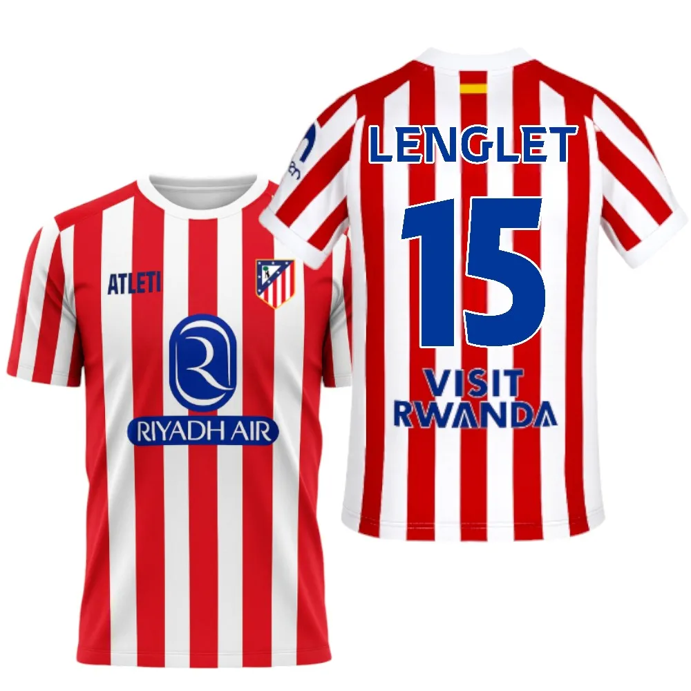 Atletico de Madrid - Camiseta Oficial 25/26 | Lenglet #15 | Primera Equipación | Rayas Rojas y Blancas Hombre Adulto