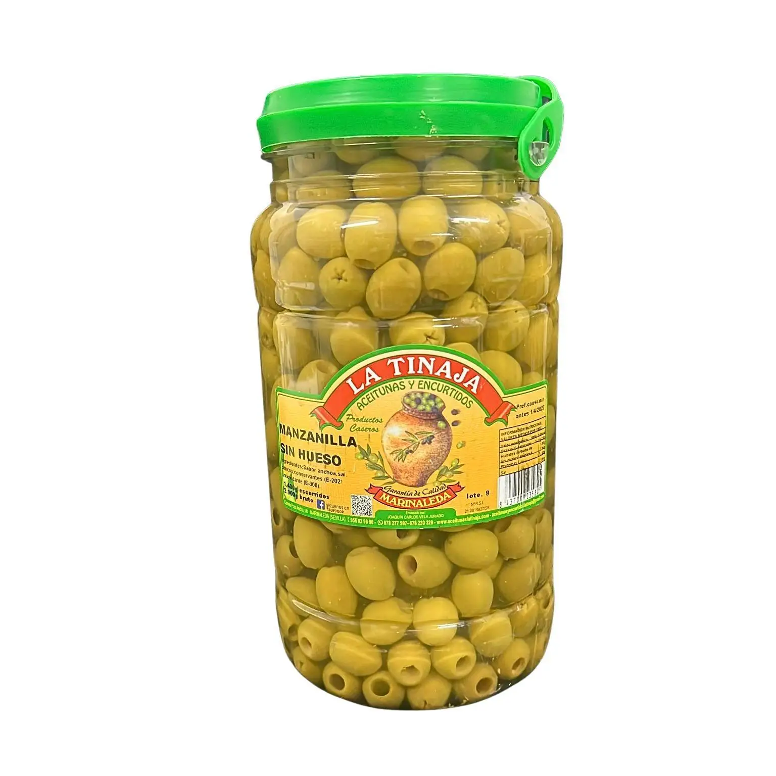 Aceitunas Manzanilla Sin Hueso, Garrafa 2,9kg, Sabor a anchoa, La Tinaja, Formato Ahorro