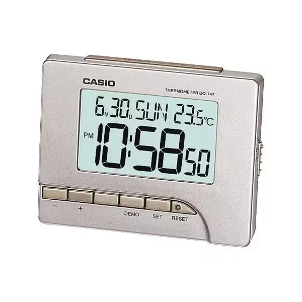 Reloj de Mesa Despertador CASIO DQ-747-8EF Termómetro, calendario y luz. Batería Incluida