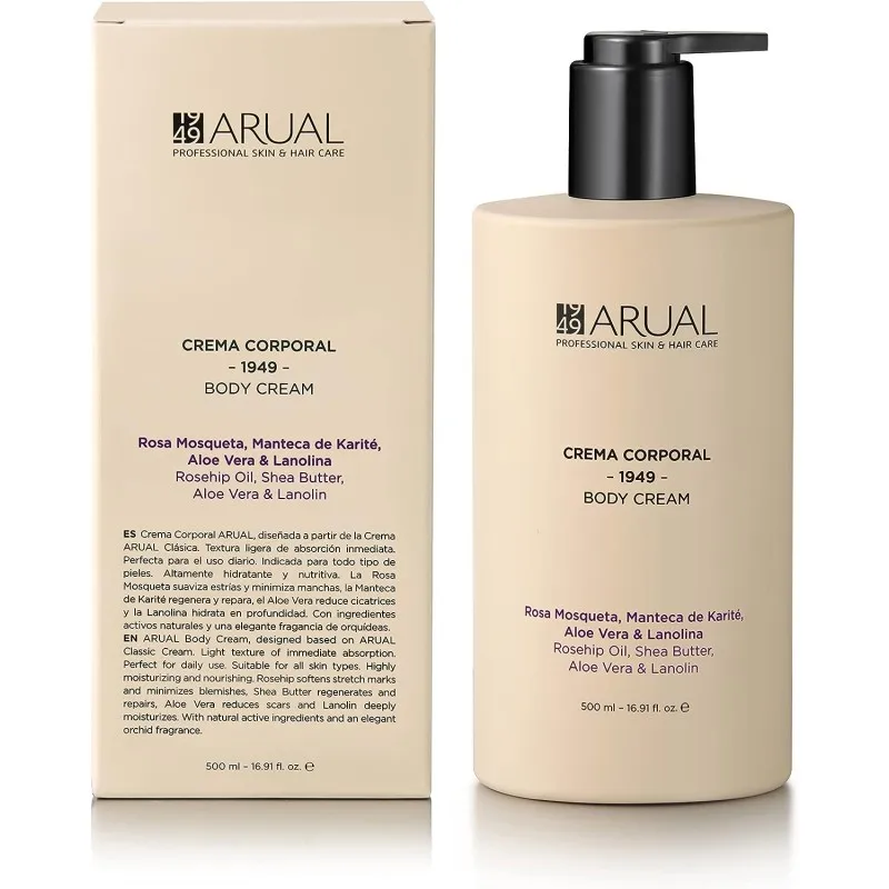 Arual Crema Corporal Hidratante 500ml, Suaviza y Regenera la Piel - Fragancia de Orquídeas