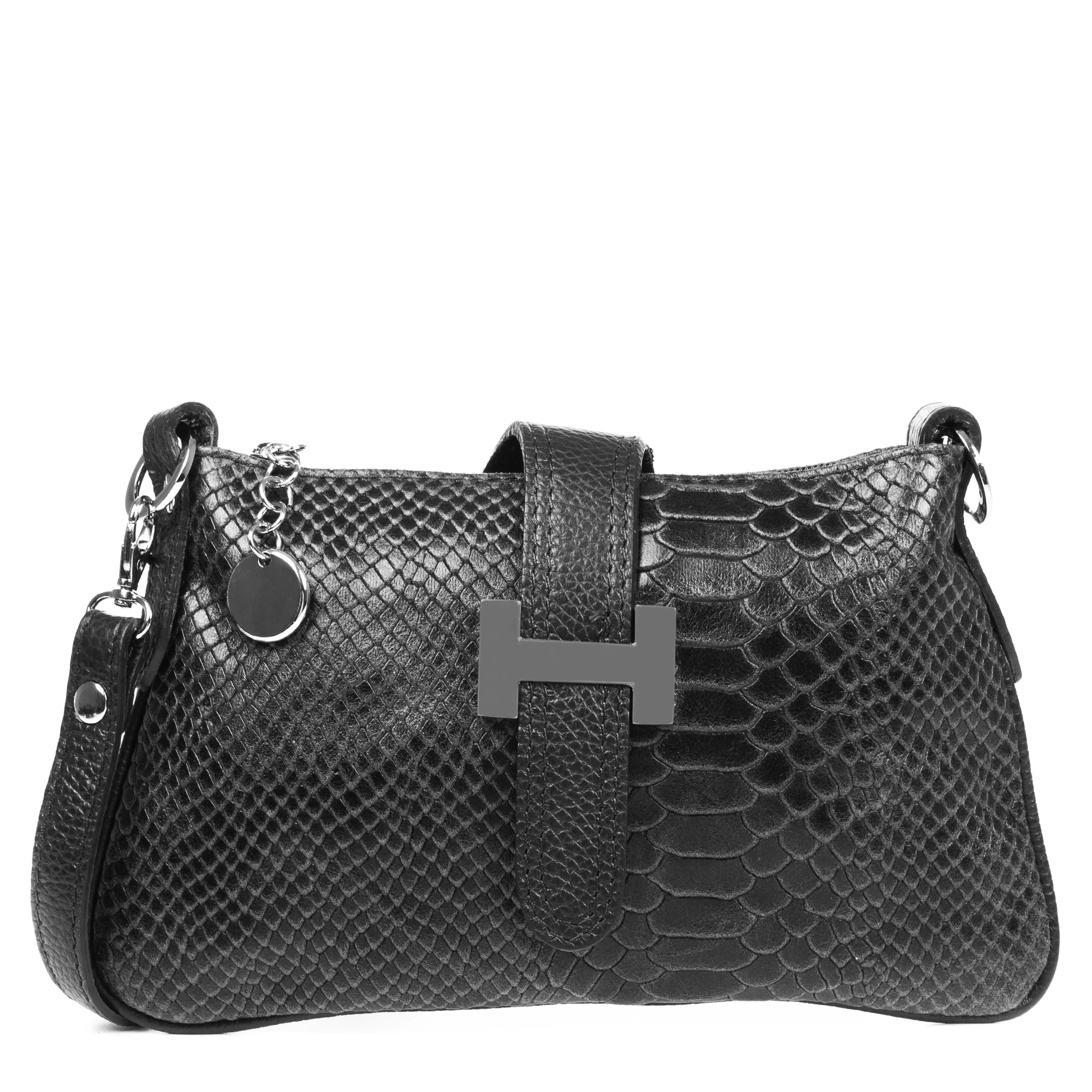 Firenze Artegiani. Allerona Bolso de mano Mujer.Piel auténtica Gamuza Grabado Serpiente. Made in