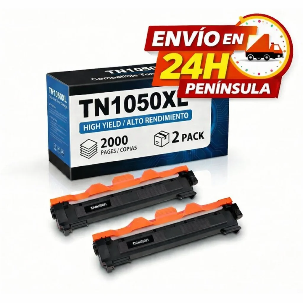 Pack 2 Toner Compatible Brother TN1050XL / TN-1050XL para DCP-1510, 1512, 1610, 1612; HL-1110, 1112, 1210, 1212; MFC-1810, 1910 -- 2000 Páginas XXL --
