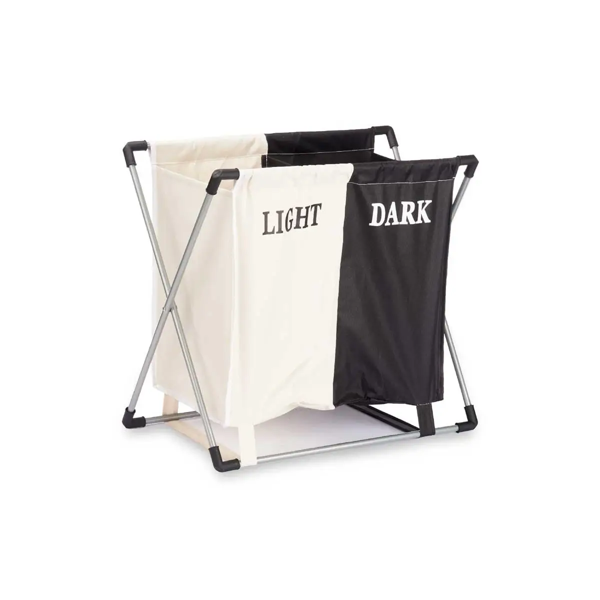 Cesto Ropa Sucia, Doble 2 Compartimentos, Blanco y Negro, 56x60x34 cm, Metal y Poliéster, Colada y Lavandería, Plegable, Hogar, Cocina o Dormitorio