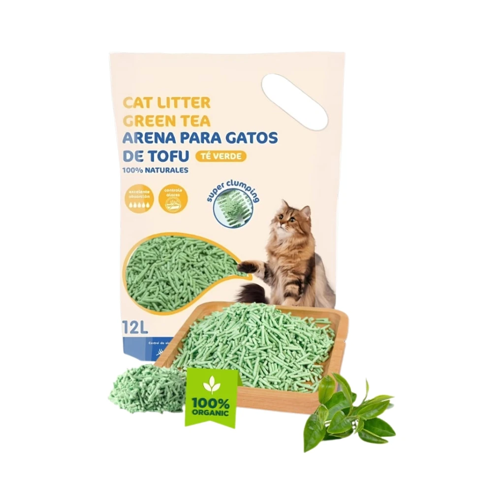 CUOPET Cat Litter Green Tea (2 Litros / Pack 24 Litros) - Arena Aglomerante 100% Natural de Tofu con Té Verde para Gatos