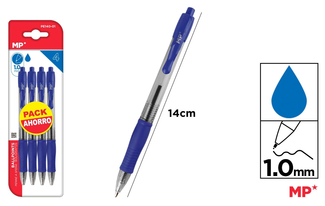 MP pens Set with pushbutton on top, 1.0mm mid-tip pens with soft writing, comfortable and secure grip