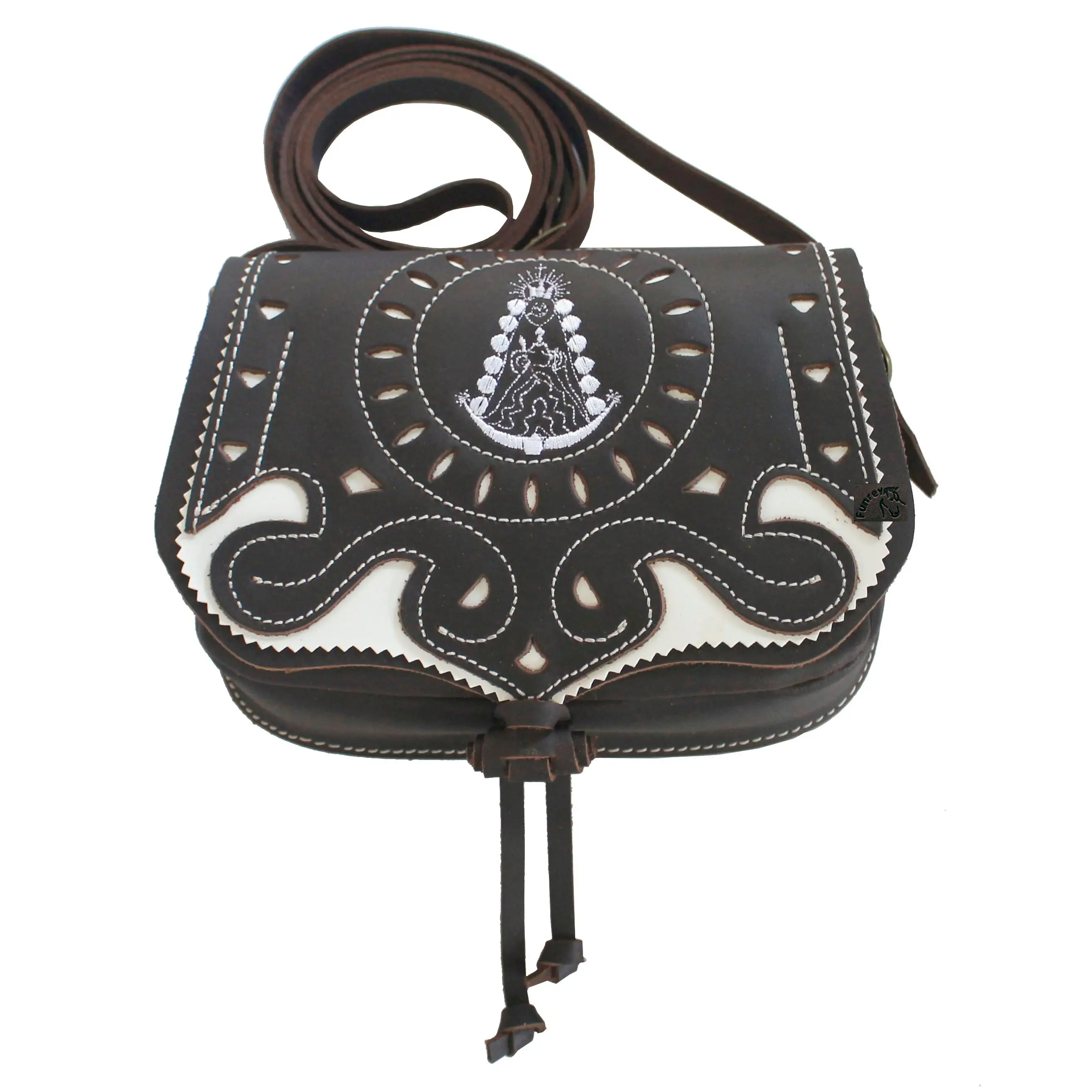 Funrey Bolso de Piel Bordado Virgen del Rocio Ubrique 18x14x6cm