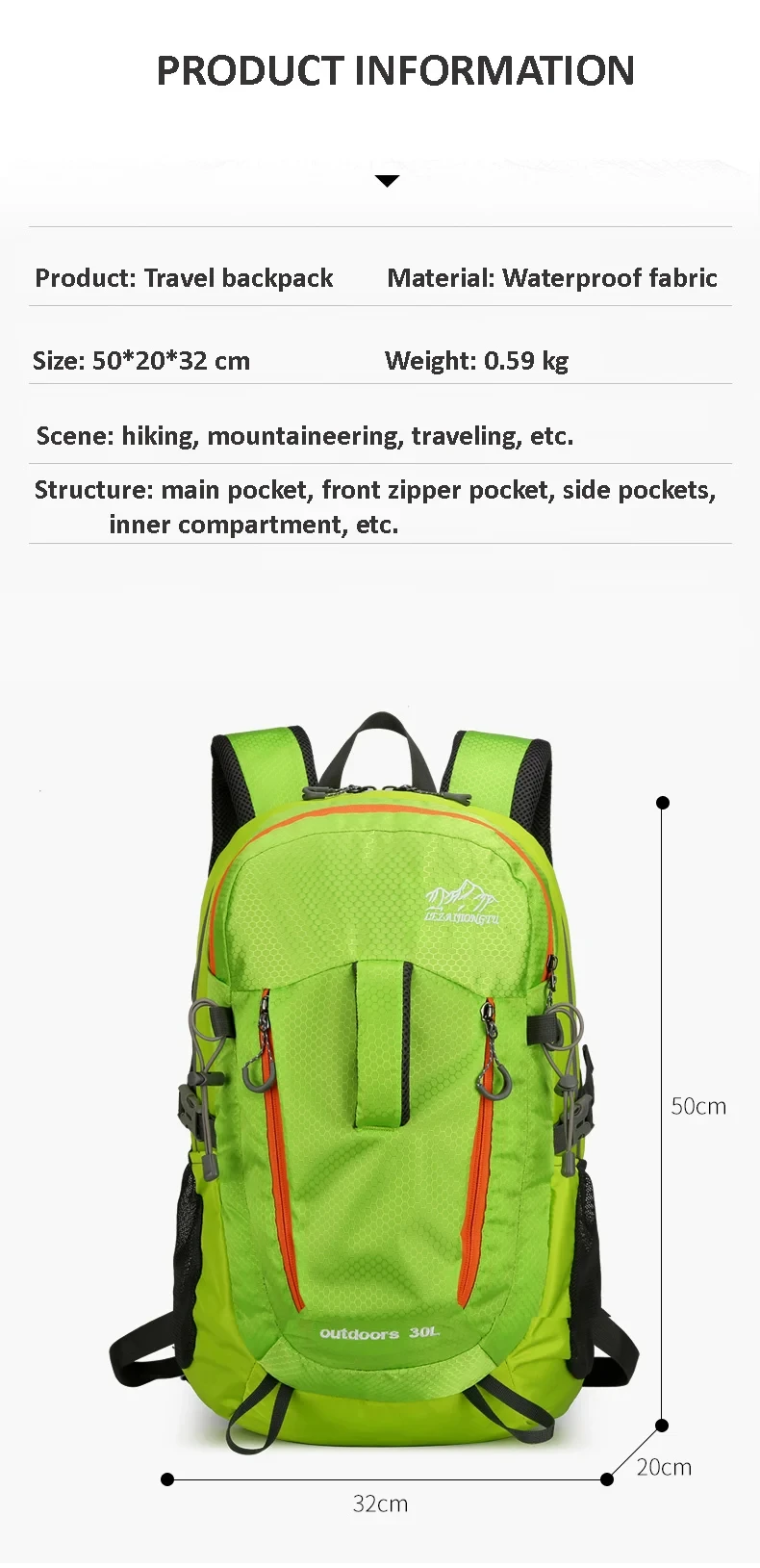 Mountain and hiking Backpack 30L VERSEAR, NH100. Hand luggage