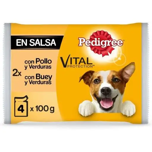 Pedigree Comida Húmeda Perros Multipack Sabor Pollo, Buey con Verduras en Salsa - 4x100 gr