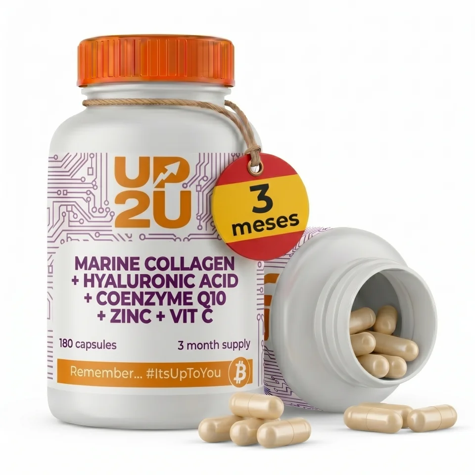 Colágeno Marino Hidrolizado UP2U Nutrition con Ácido Hialurónico, Coenzima Q10, Zinc y Vitamina C – 180 Cápsulas