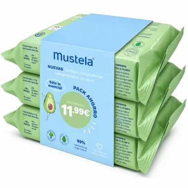 Toallitas Mustela Compostables 180 Toallitas (3x60) – Suavidad Natural para la Piel del Bebé
