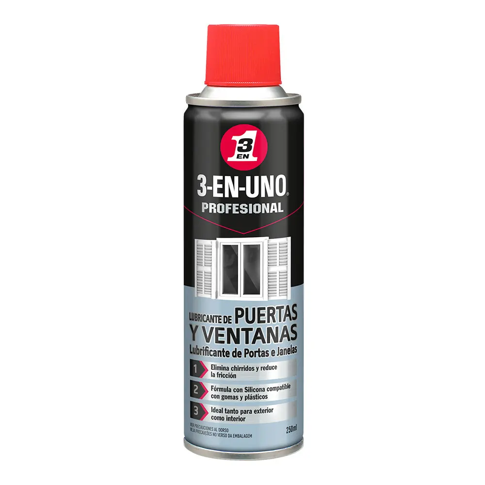 LUBRICANTE PUERTAS Y VENTANAS 250ml 341027 3 EN 1 LUBRICANTES Y ACEITES FAMILIA WD40 MULTIPLES APLICACIONES