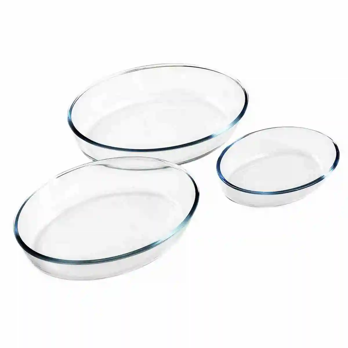 Almalux® Set 3 Bandejas Vidrio Borosilicato Ovaladas 0.7L 1.6L 2.4L Horno Microondas Congelador Lavavajillas 560ºC