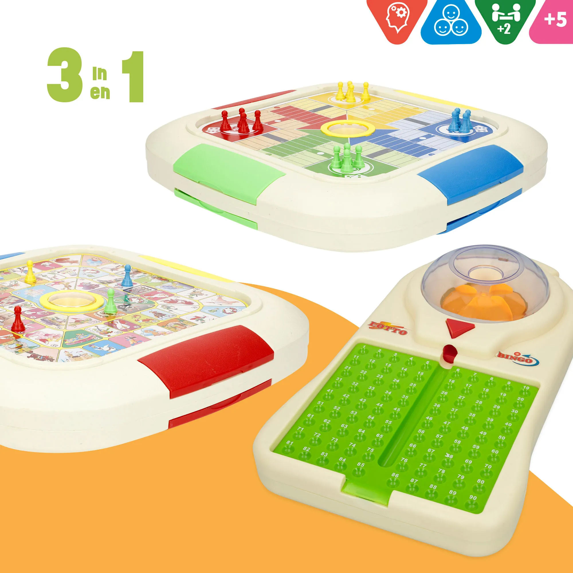 COLORBABY Set 3 Board Games, Electronic bingo, Parcheesi, the Game of the goose, Complete Set with Boards and Tokens, for more than 2 players, Assembled board games, board games, children 5 years and the whole family