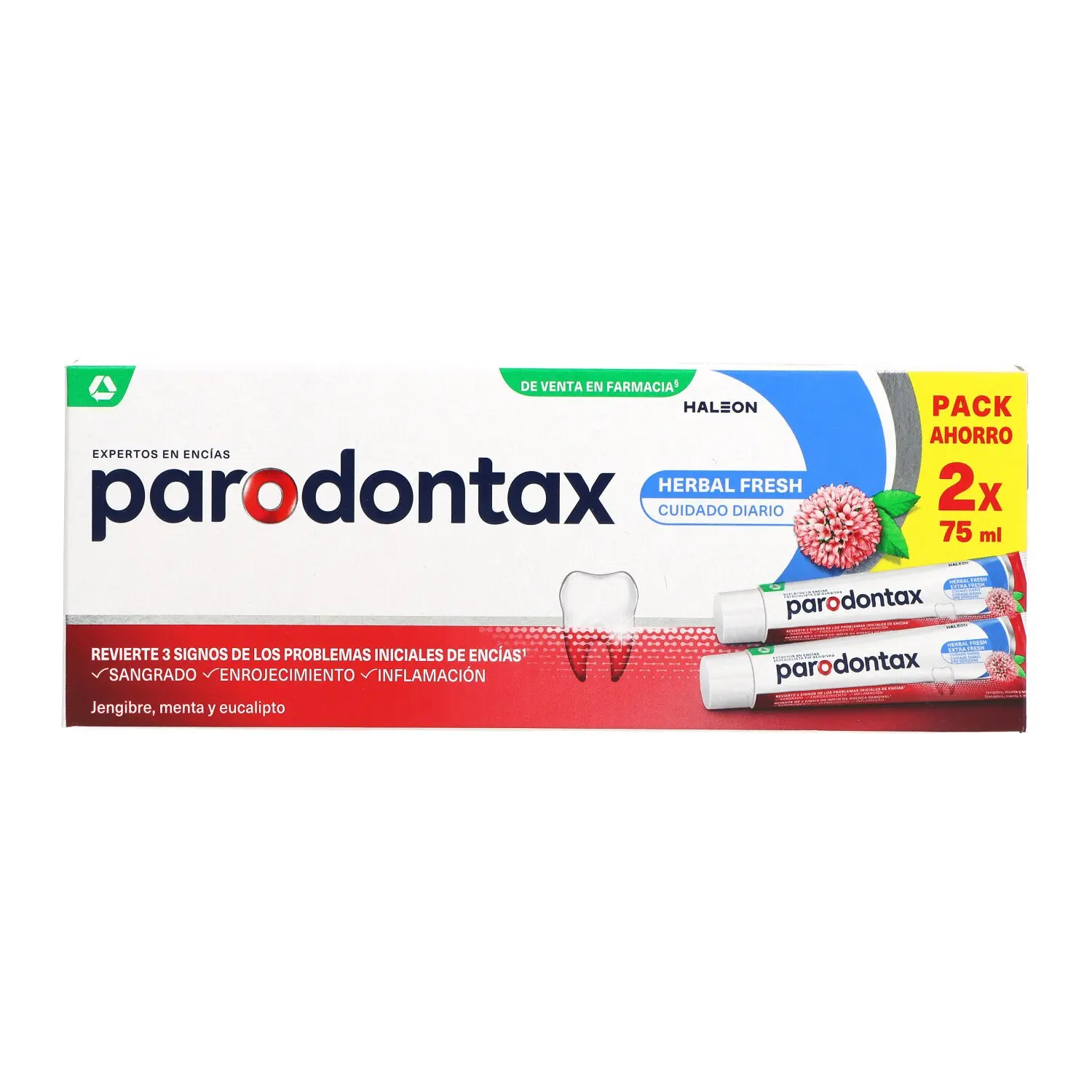 Parodontax Herbal Fresh - Pasta Dental Con Bicarbonato Sódico Y Flúor, 2 X 75 Ml - Imagen 4