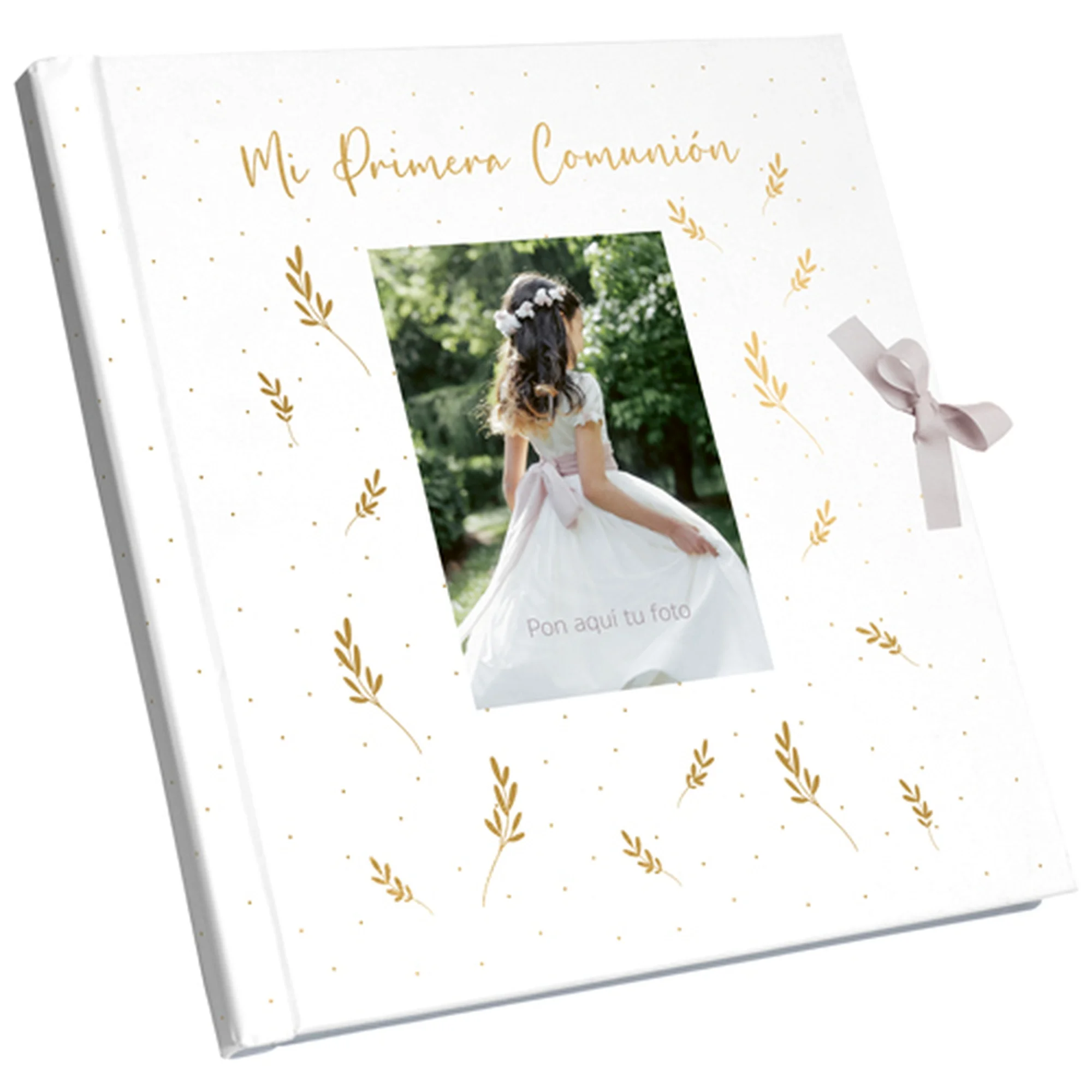 ARGUVAL Álbum de Fotos Comunión Niña- Portada Personalizable con Foto | Diseño Margaritas | Libro Recuerdo con 44 Páginas a Todo Color | Tapa Dura con Cierre de Lazo. Medidas 27x29 cm, foto de portada
