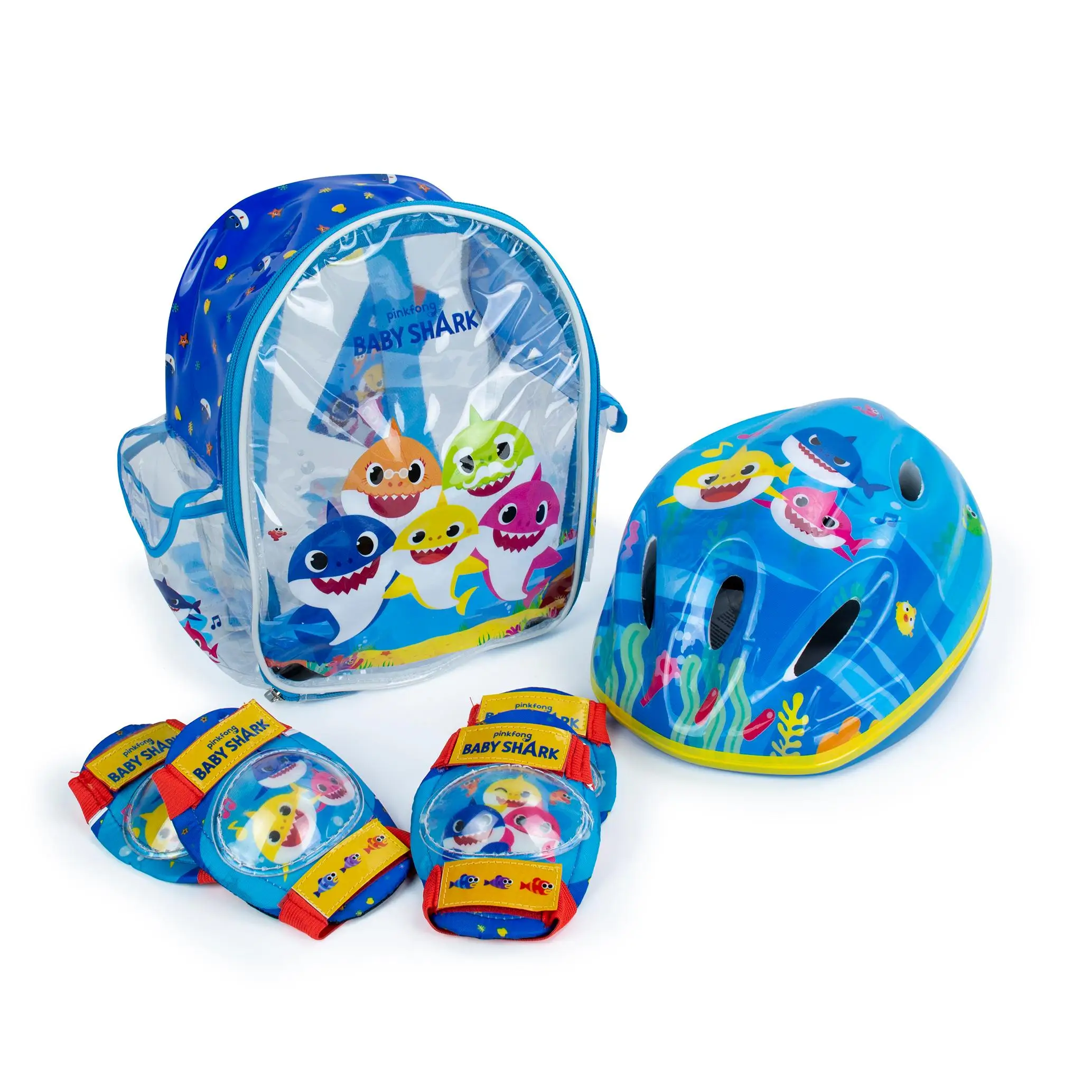 Mochila de Casco y Protecciones, con diseños exclusivos de Baby Shark (4603) Incluye divertida mochila. Protecciones para rodillas y codos. Set para principiantes. Calidad al mejor precio. De acuerdo