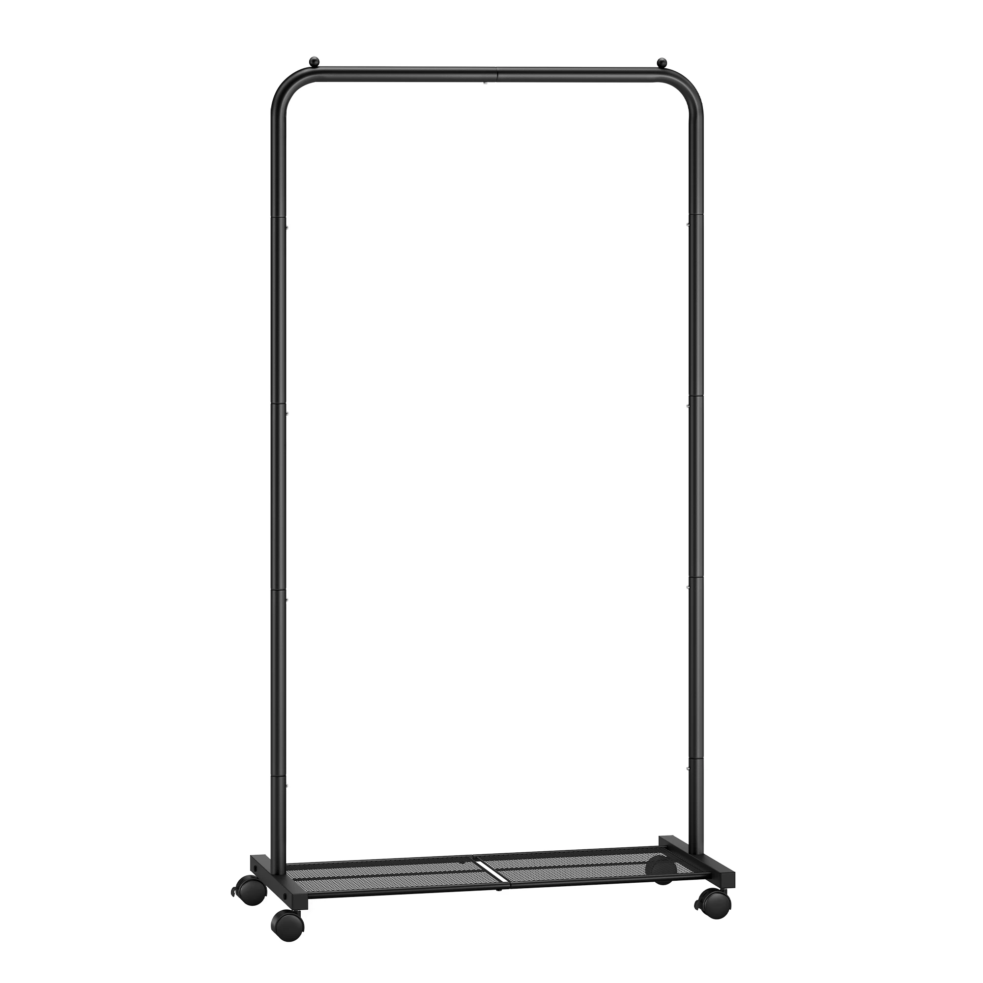 SONGMICS Perchero con Ruedas, Perchero de 74 cm, Burro para Ropa, con Estante de Almacenamiento de Malla Densa, Capacidad de Carga de 35 kg, 2 Frenos, Estructura de Acero, Negro/Rosa Jalea/Blanco