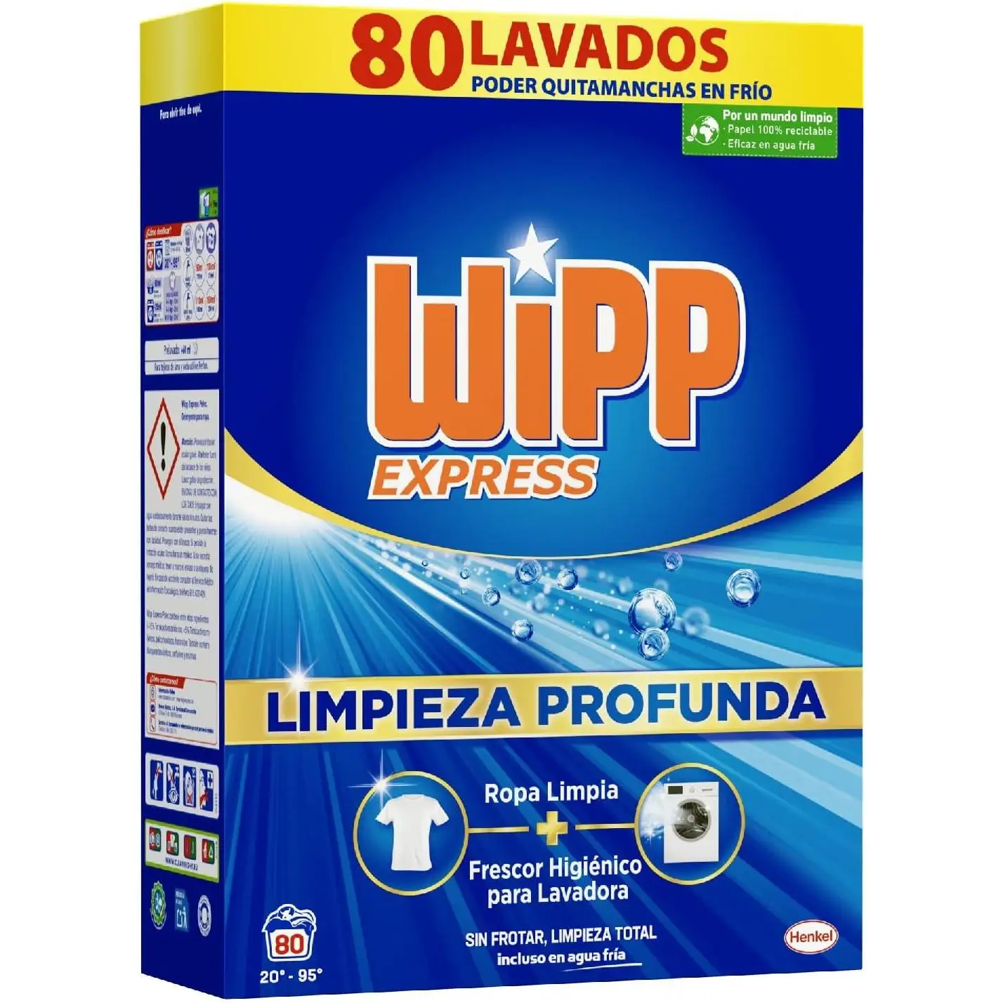 Wipp Express - Detergente Polvo Azul para Lavadora, 80 Lavados O 160 lavados