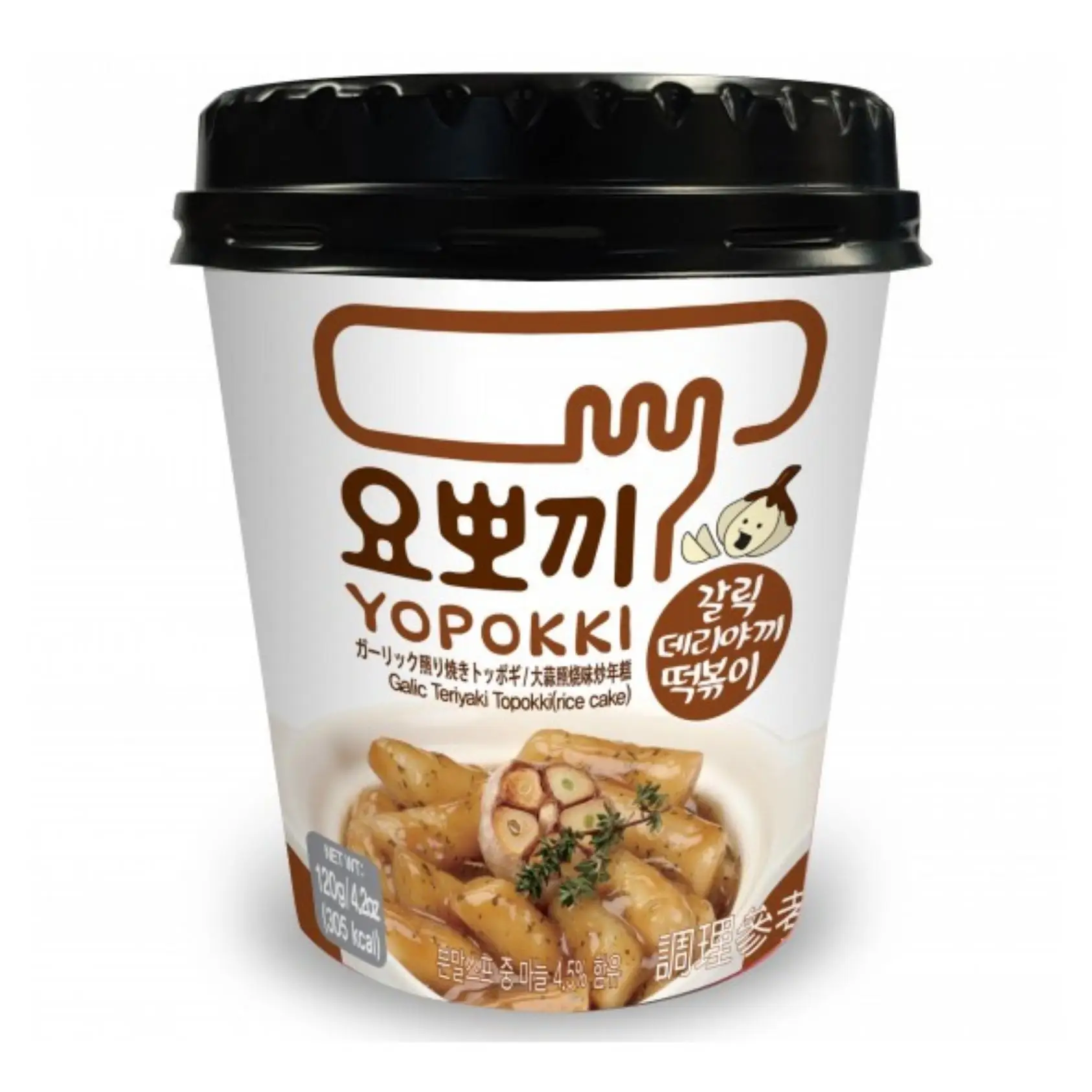 Young Poong Yopokki Pastel de Arroz Coreano sabor a ajo y salsa Teriyaki Topokki Cup 120g