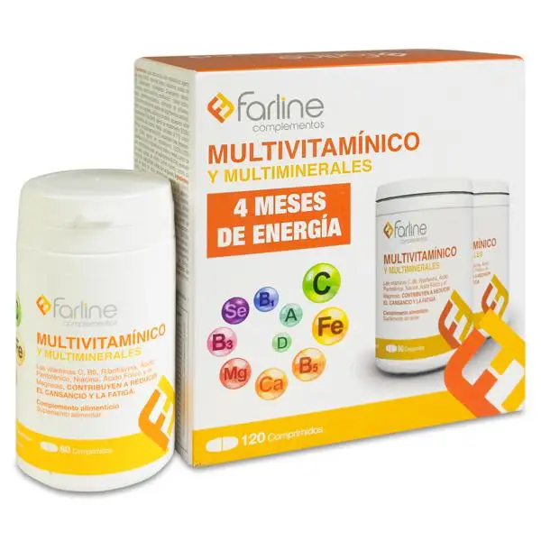 Farline Multivitamínico  Comprimidos para Adultos, Rico en Vitaminas del Grupo B, C, D y Minerales, Ayuda a Reducir el Cansancio y la Fatiga