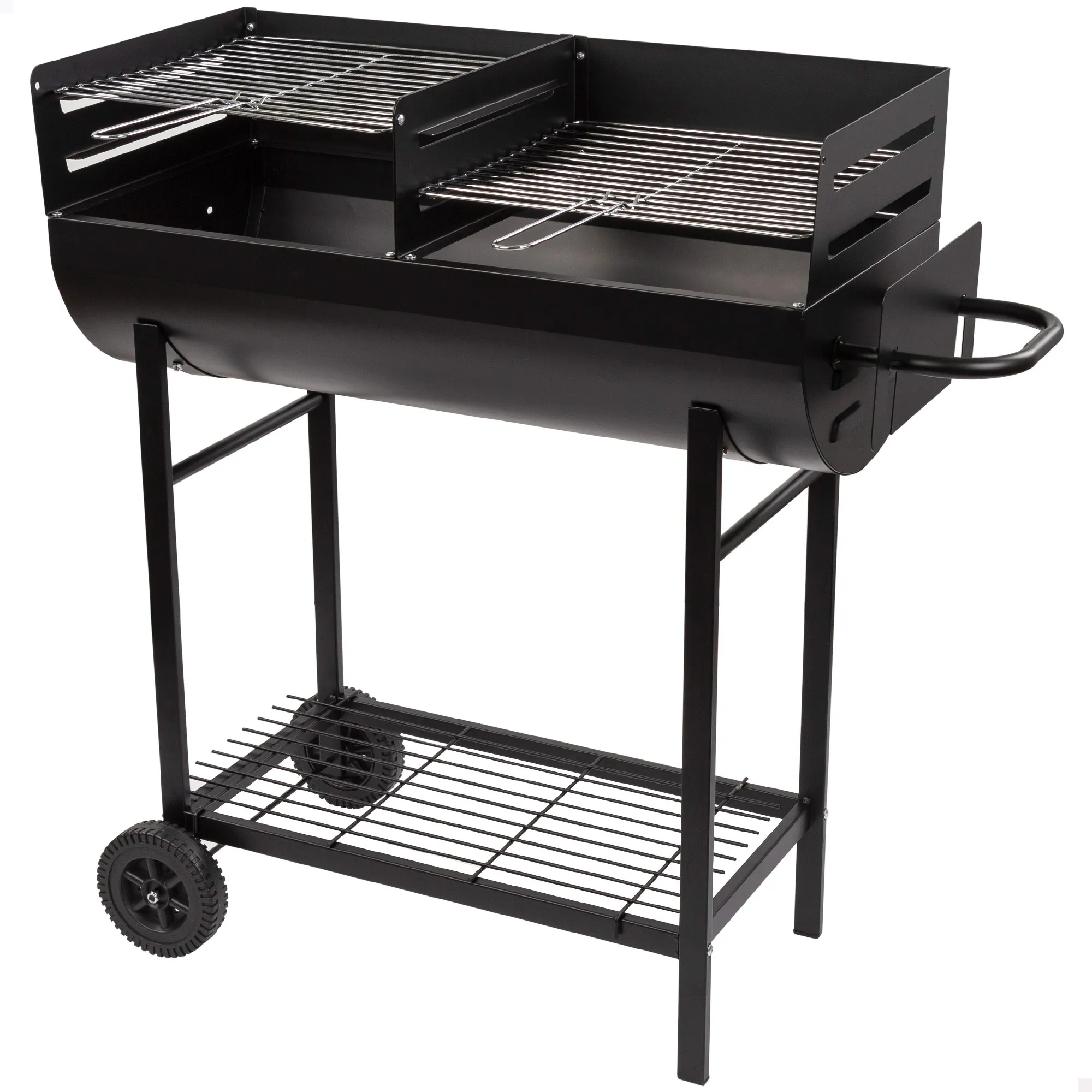 Aktive Barbecue - Barbacoa rectangular de carbón, 97x42x96 cm, estructura de metal, con ruedas, fácil transporte, doble parrilla, regulable, para terrazas, jardín, exterior, depósito cenizas