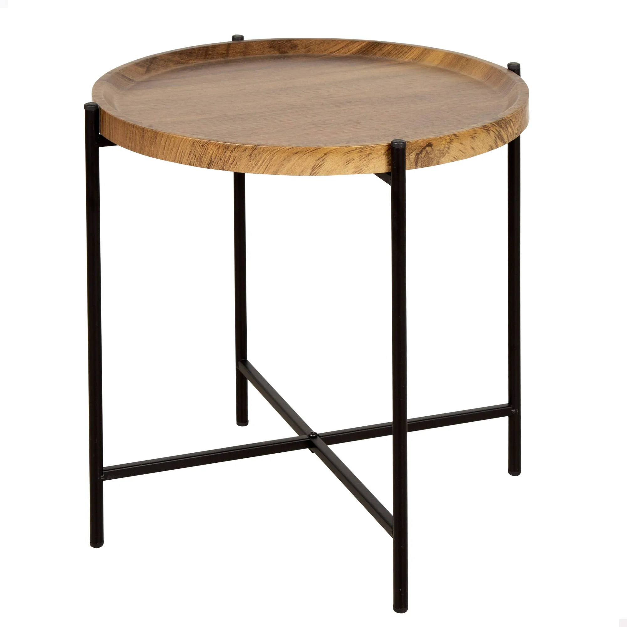 Max Home - Mesa auxiliar redonda 41x40 cm, peso máximo 5 kg, mesas de centro, madera efecto natural, patas metálicas negras, diseño moderno, para salón, dormitorio, entrada, baño