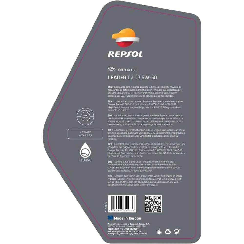 Repsol leader 5w30 c2/c3 5 l oil - synthetic lubricant for gasoline and diesel engines