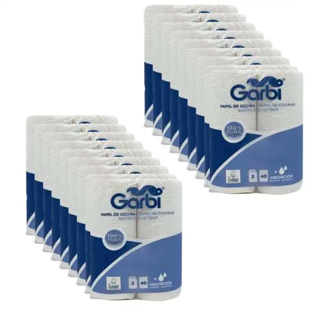 Garbi Waffle Embossed Kitchen Paper Roll, 100% Pure Cellulose, 2-Ply, Pack of 36 Rolls with 40 Sheets per Roll, Ideal for High Absorption and Durability in Kitchen Cleaning.