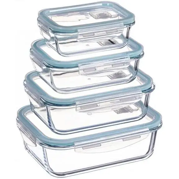 C.A - Set de 3-4 fiambreras de Cristal con Tapa - herméticos antifugas para Horno microondas congelador y lavavajillas