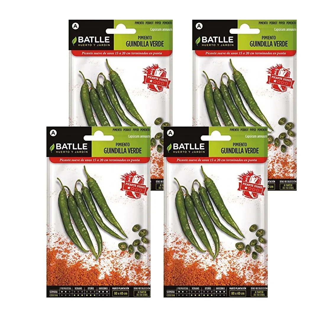 4 Sobres de Guindilla Verde picante de Semillas Batlle