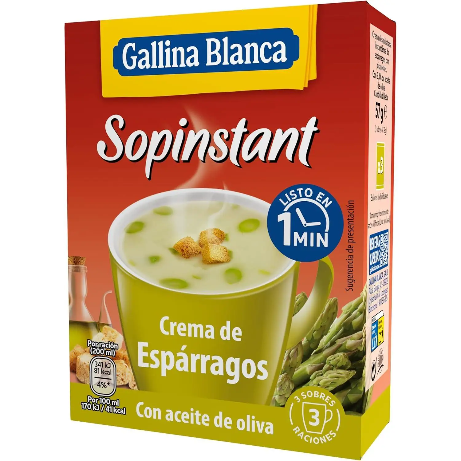 Gallina Blanca Sopinstant   2 UNIDADES Crema de Espárragos 3 Sobres x15gr
