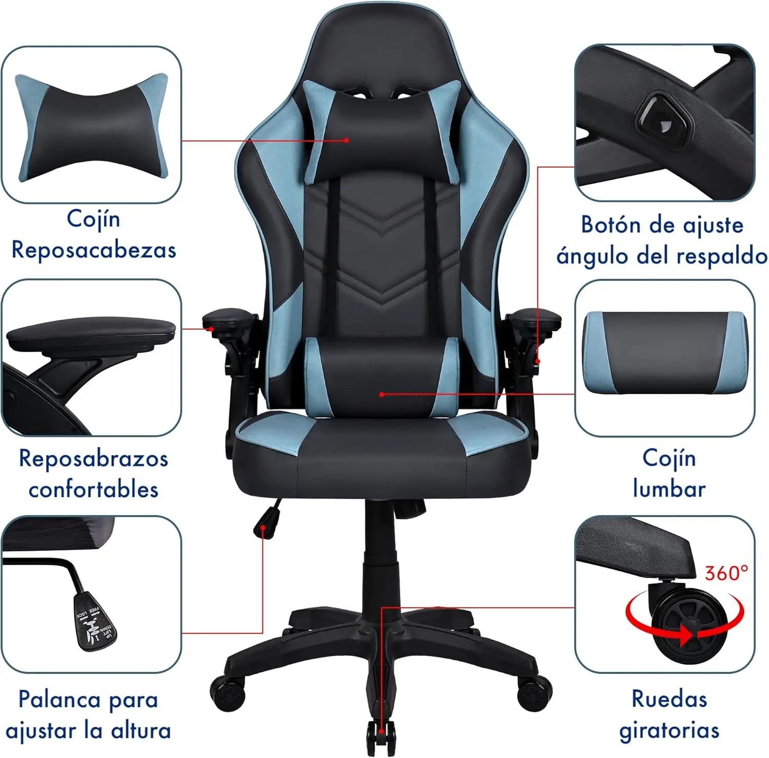 T-LoVendo - Silla Gamer o Gaming Profesional, Ergonómica, de Tela Transpirable y Antimanchas, Reposabrazos Abatibles. para Adultos. Altura Regulable