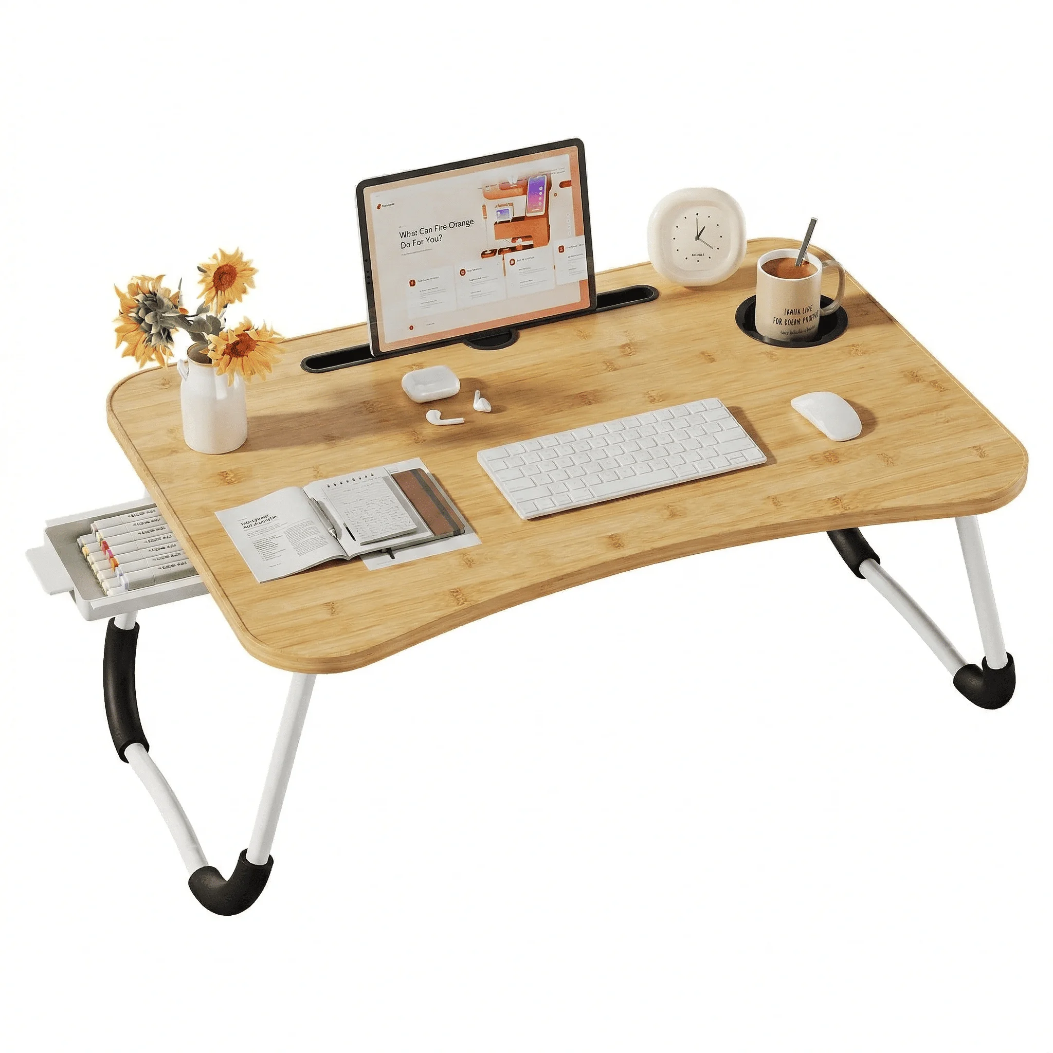 DECODEKO Mesa de cama para portátil, Bandeja para Cama y Sofá Reclinable,Mesa de cama dobrável para copos,ler e escrever no sofá da cama e no chão 60x40x25cm