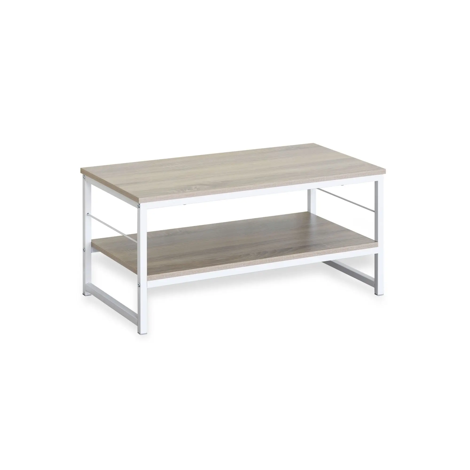 MOBLEKIT | Mesas de Centro y Muebles Auxiliares Bajos de Metal y Madera, Mesas Rectangulares o Estanterías de Dos Niveles con Compartimentos, Muebles Modernos para Salón, Dormitorio u Oficina