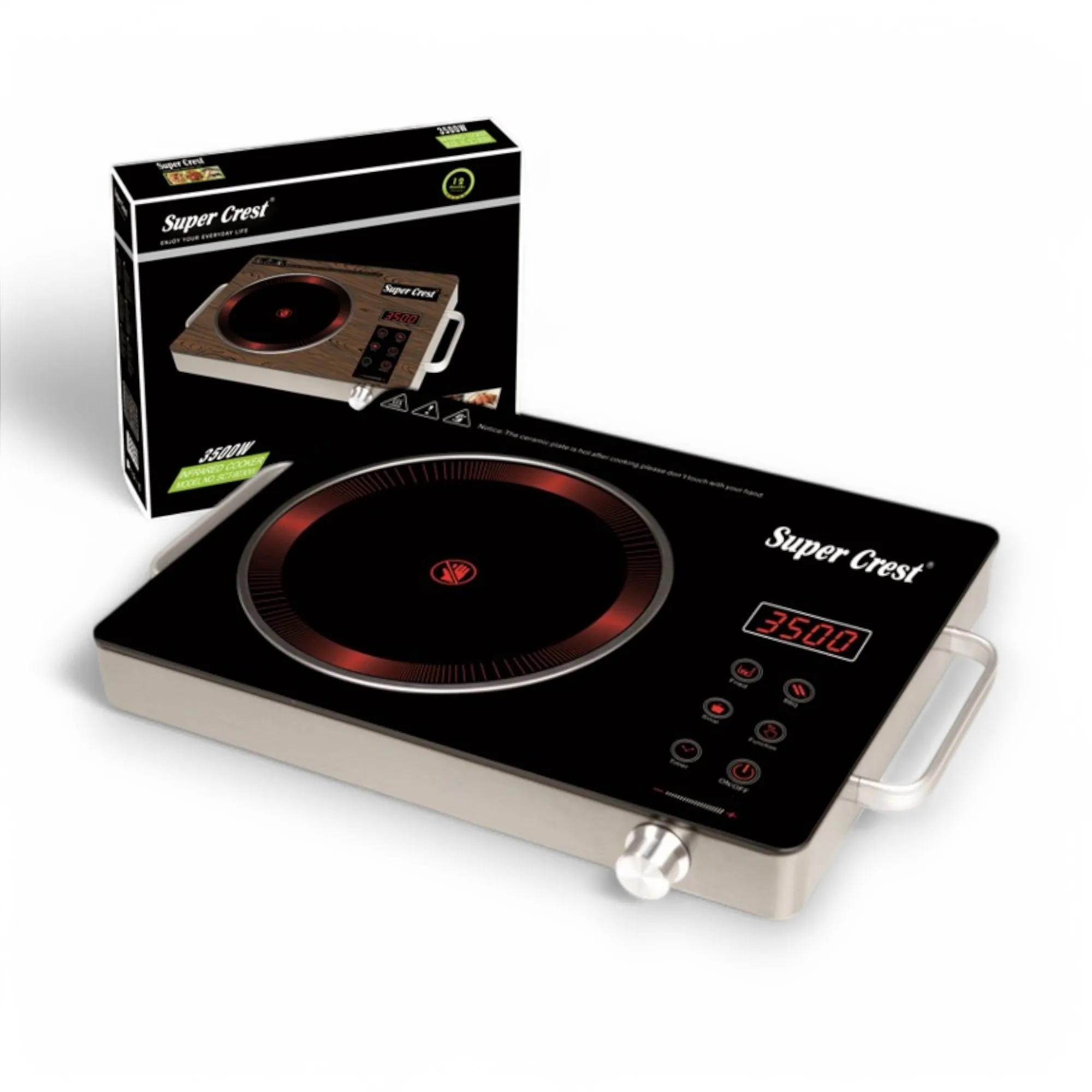 Super Crest Cocina de Inducción inteligente 3500W, Cocina eléctrica de cerámica táctil, resistente al agua, temperatura ajustable, cocina de onda de luz electromagnética