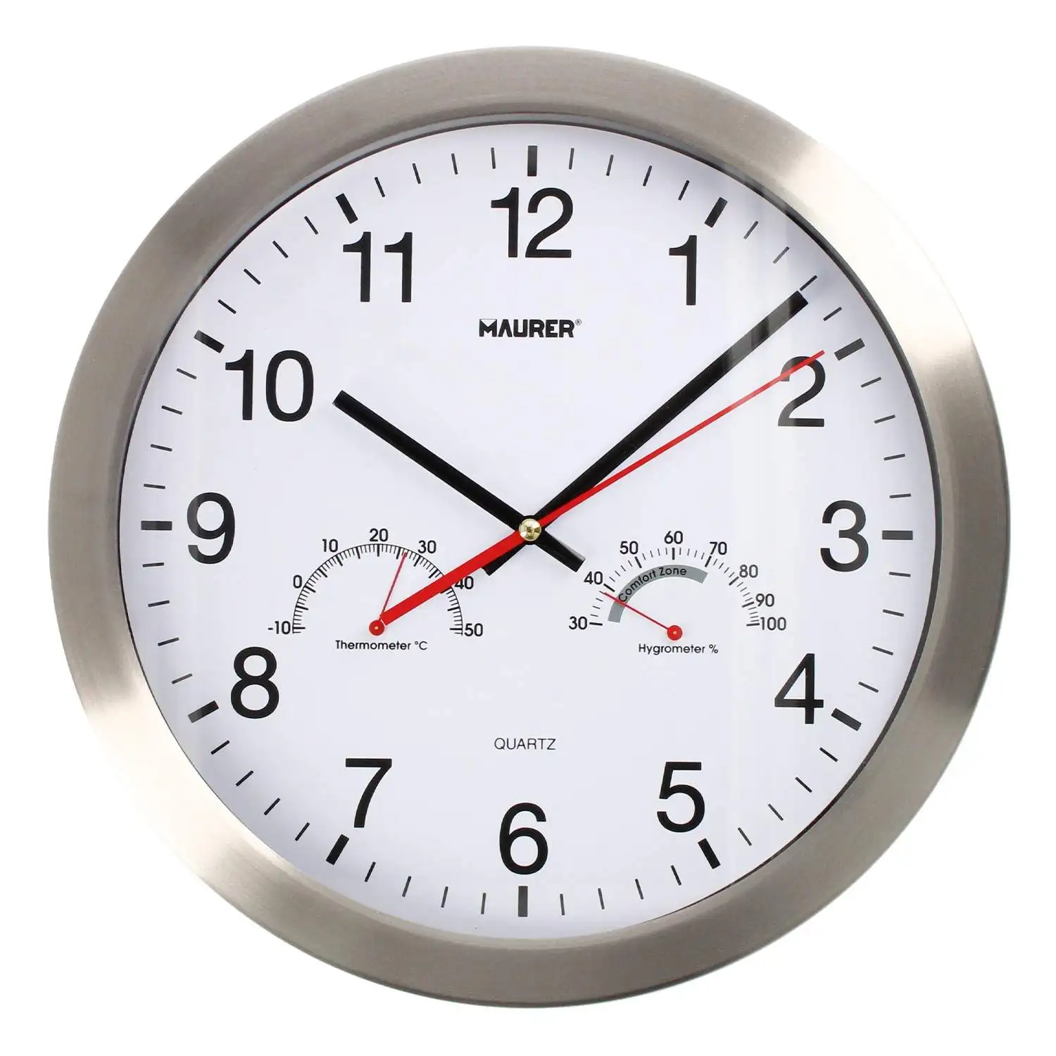 SANCO STORE - MAURER Reloj De Pared Ø 30 cm. Con Higrometro y Termometro. Frontal En Acero