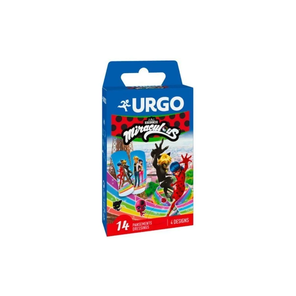 Urgo Tiritas Miraculous para Niños con Superhéroes Ladybug y Cat Noir 14u