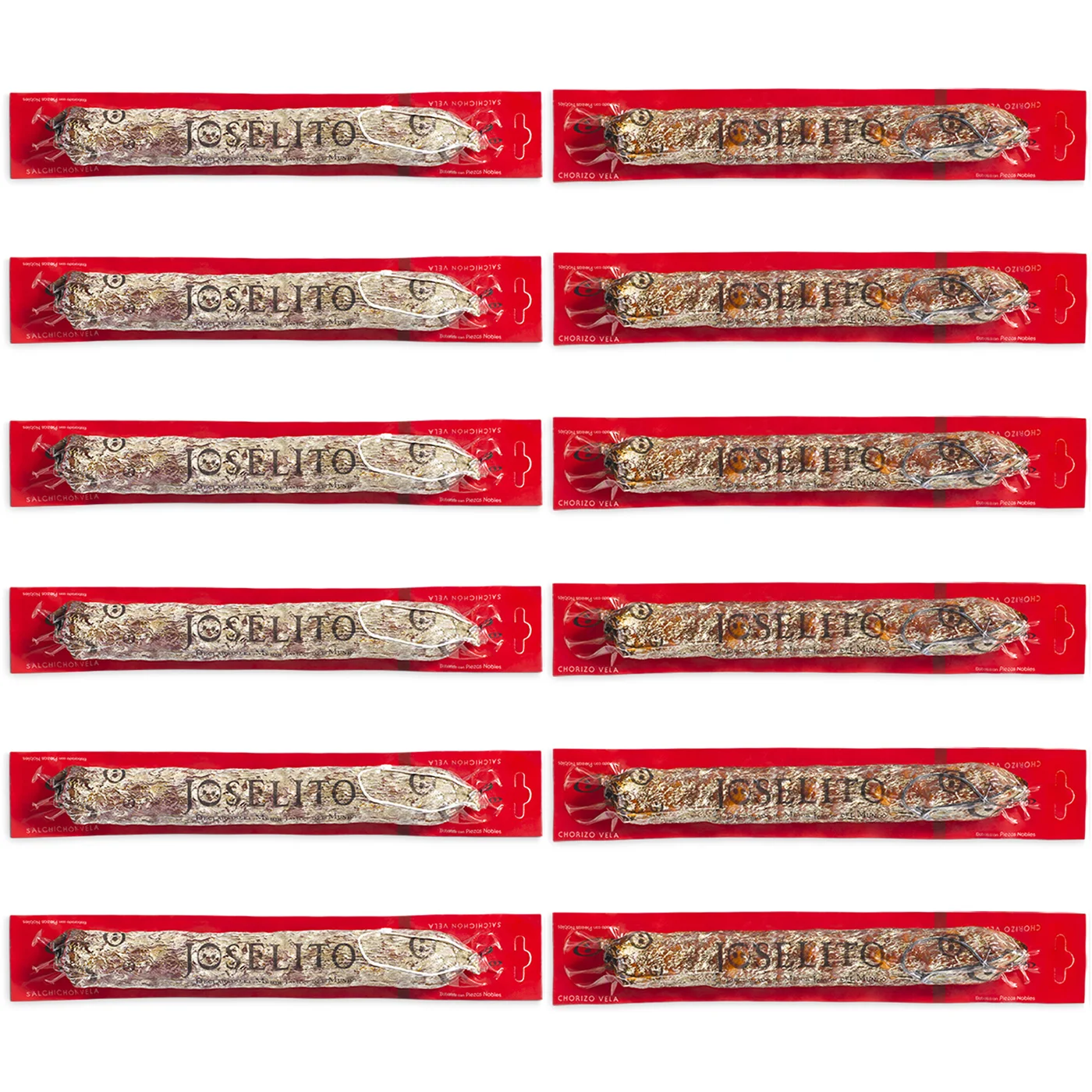 JOSELITO - Pack 6 Salchichón 'Vela' + 6 Chorizo 'Vela' (12 x 300 g) - 100% Natural - Sin Aditivos Ni Conservantes