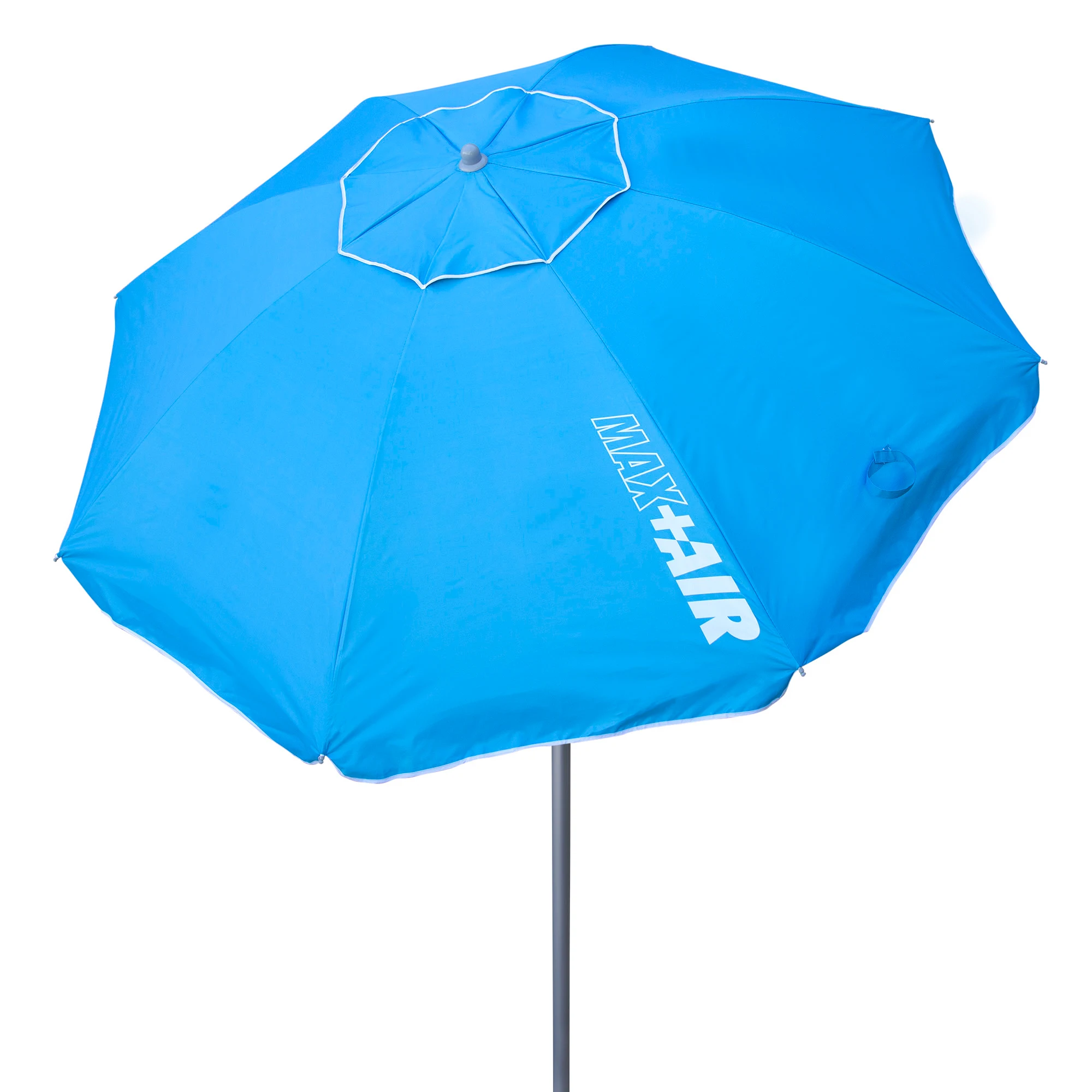 Aktive - Sombrilla playa antiviento 180 cm, 200 cm o 220 cm, Max Air, azul, forma octogonal, poliéster con protección UV50 y revestimiento plateado, 8 varillas fibra de vidrio, mástil inclinable