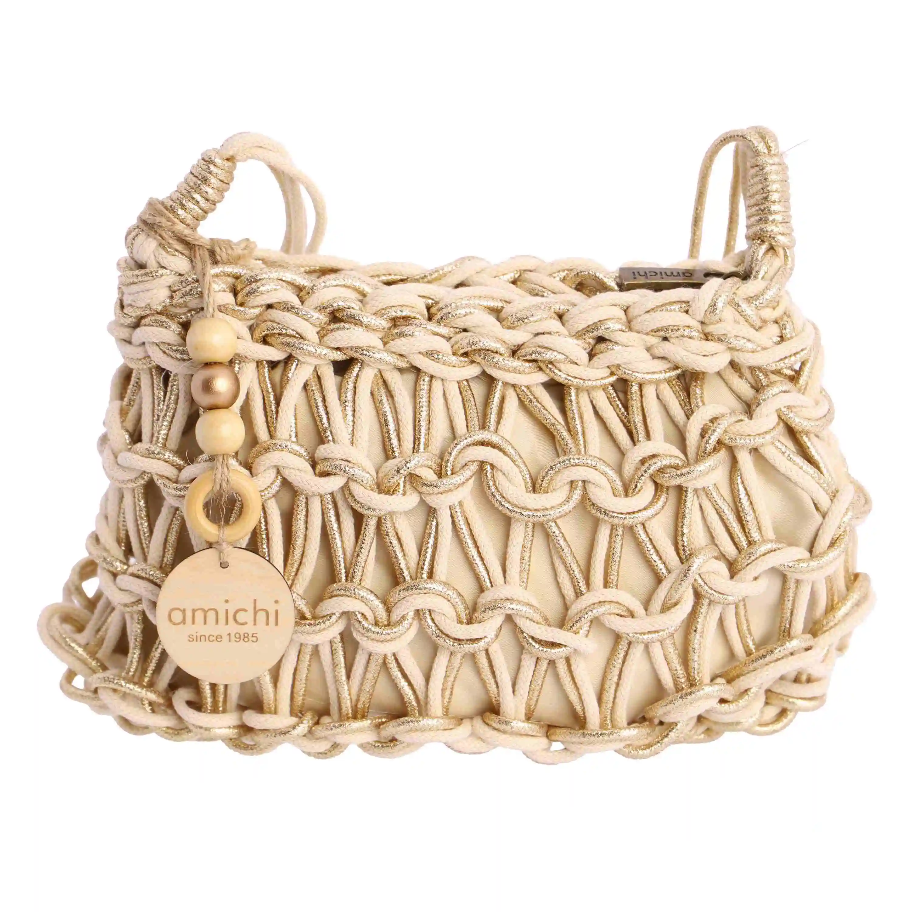 Bolso bandolera para mujer AMICHI Sira de cuerda dorado con cierre de cremallera