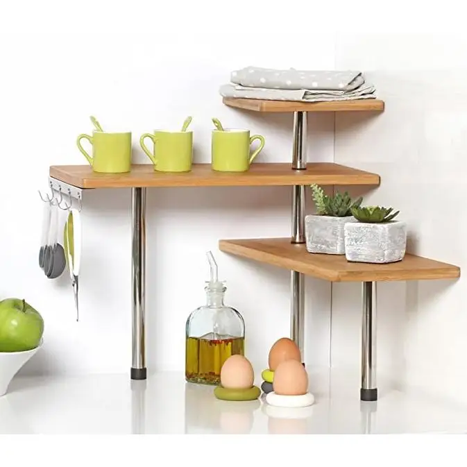 Plaza Tres Aguas-3 tiered bamboo corner shelf 43X39X18 CM