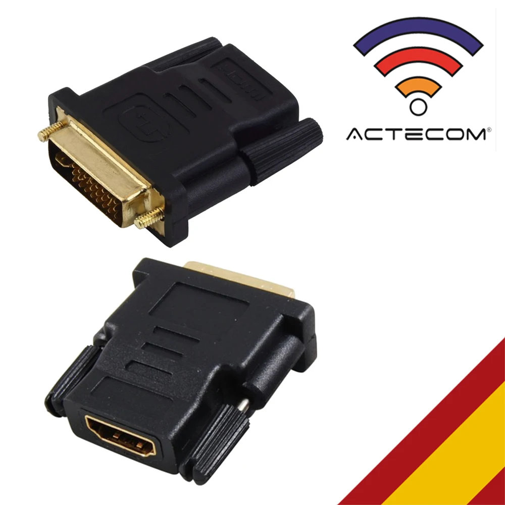 Actecom Adapter HDMI Female to DVI-I 24 + 1 Female Black M/H DVI-D 24 + 1 DL Dual Link Digital Video Signal Converter Black