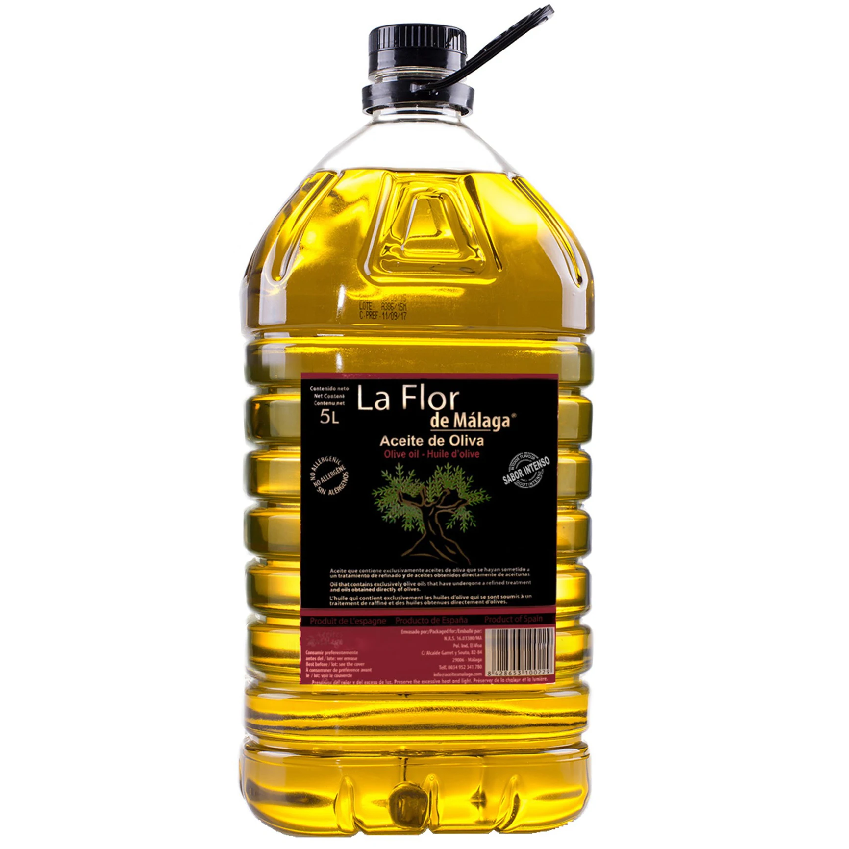 Intense olive oil the MALAGA flower PET GARRAFA TRANSP. Black handle 5L