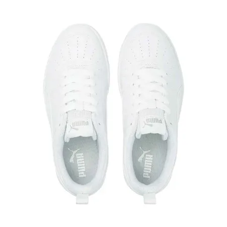Puma Rickie Jr Sneakers White 384311-01 for youth, featuring a breathable upper with perforations, comfortable padded heel, and secure lace-up design, perfect for casual and sporty occasions.