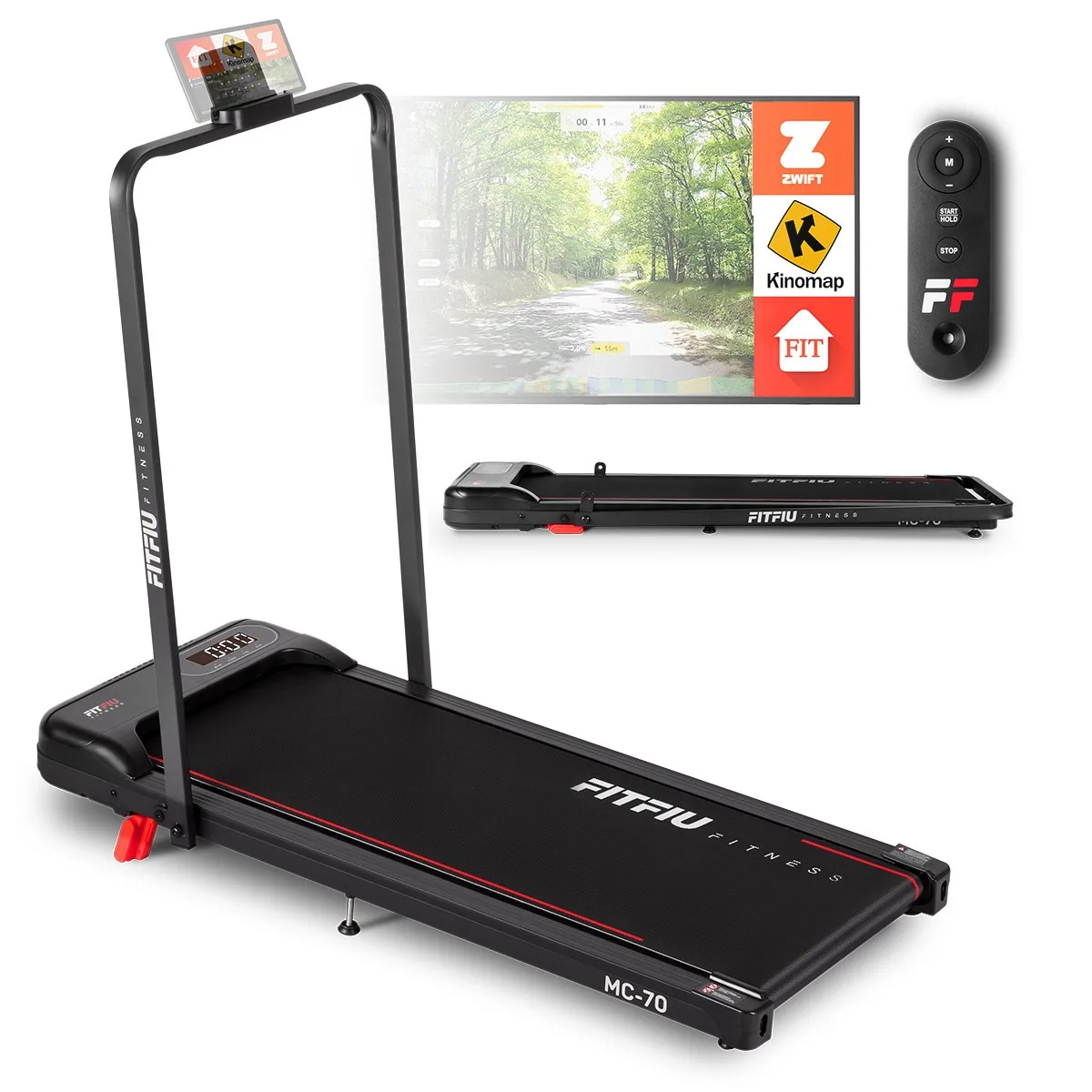 FITFIU Fitness MC-70 - Cinta de Correr Plegable 2 en 1 para Andar y Correr, Walkpad con Inclinación, Pantalla LCD, Control Inteligente, Caminadora Ultracompacta para el Hogar/ Oficina