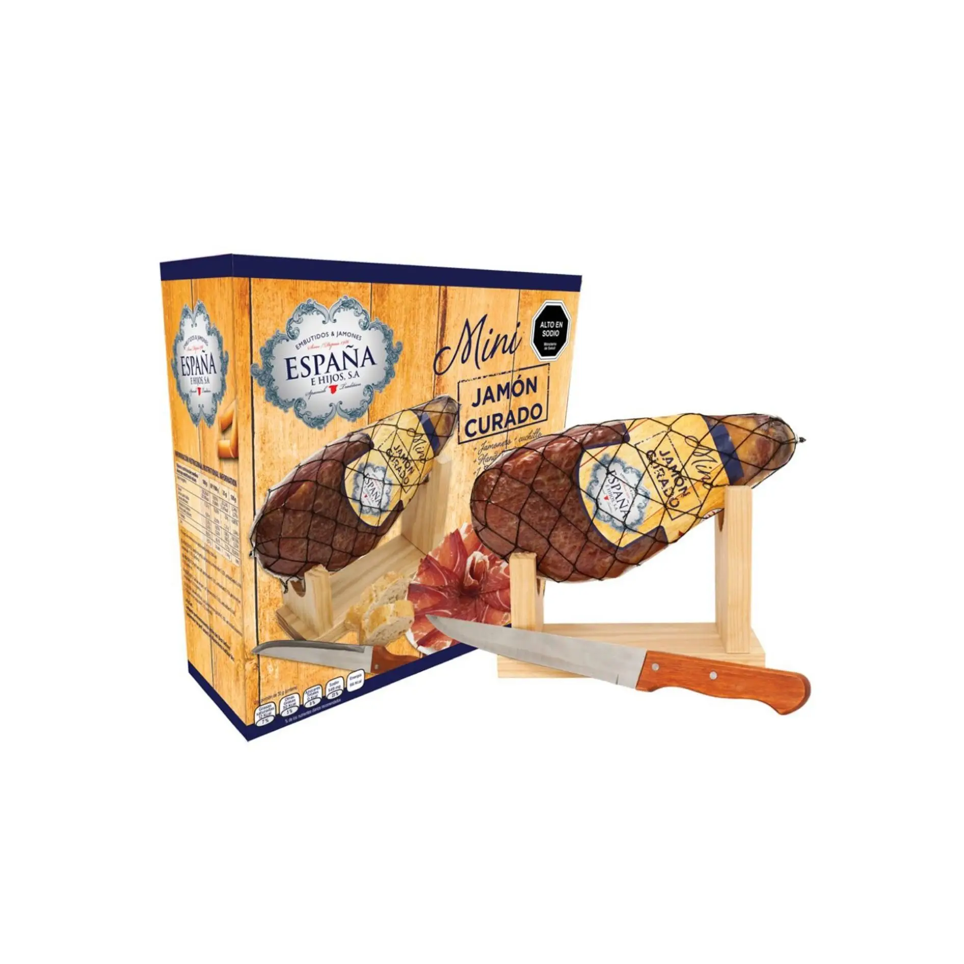 Lote Mini Jamón Curado + Minijamonero + Cuchillo 1 jamon españa