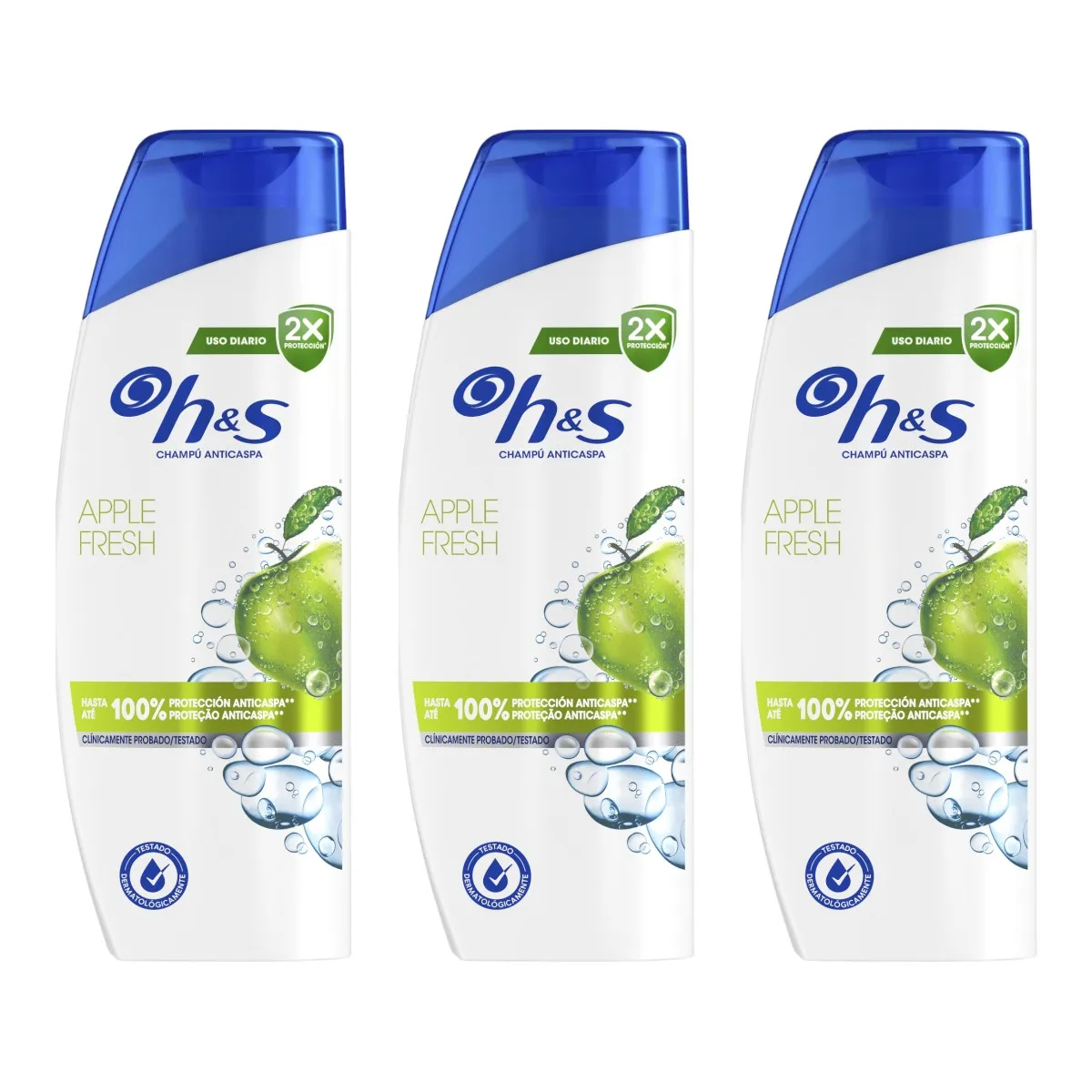 H&S Apple Fresh Pack de 3 Botes de Champú anticaspa 0% parabenos fosfatos parafinas 250 ml (750 ml en total)