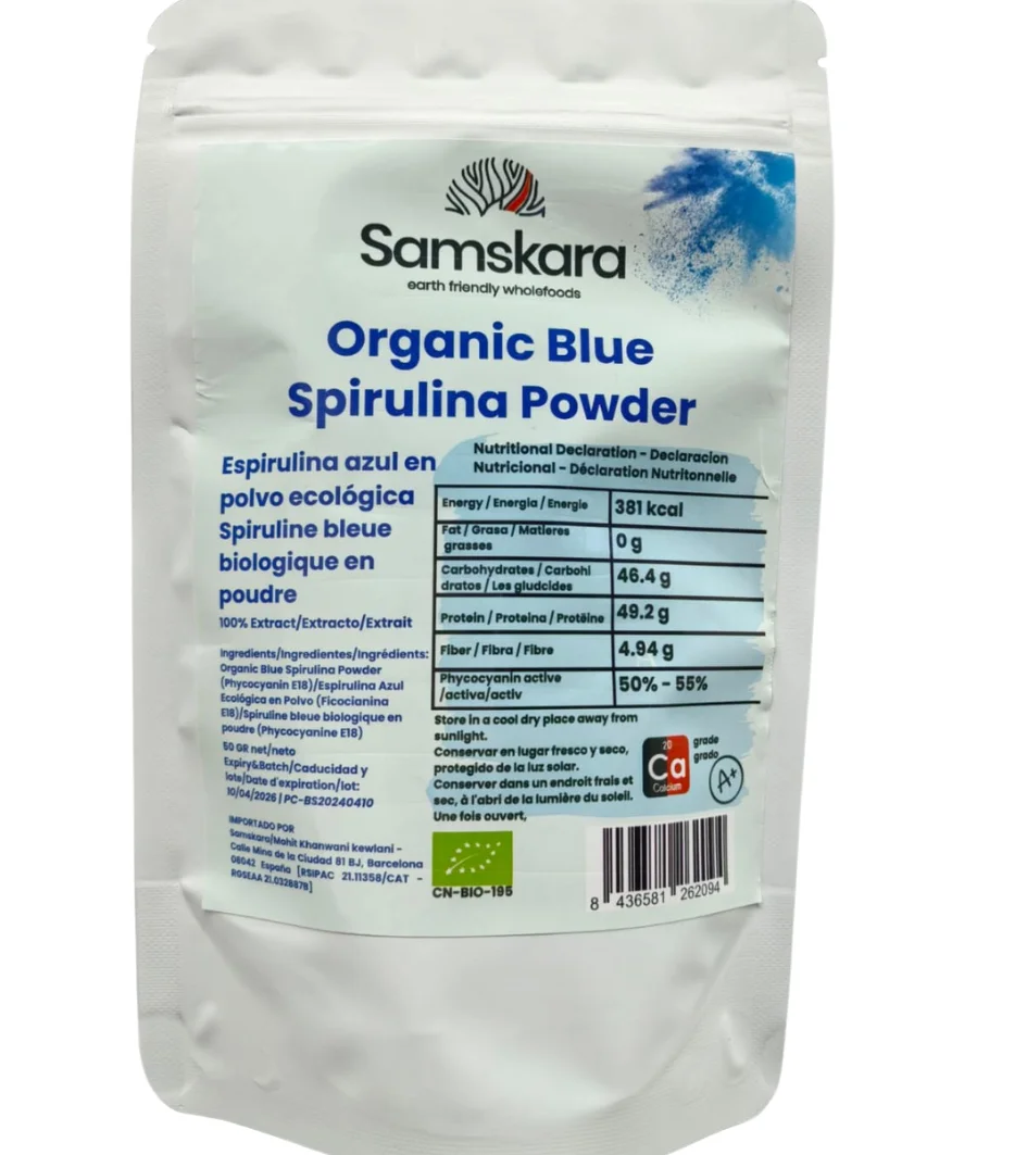 Blue spirulina powder 100% organic phycocyanine BIO Natural blue coloring for Recipes + antioxidants (50 gr x 1 pack)