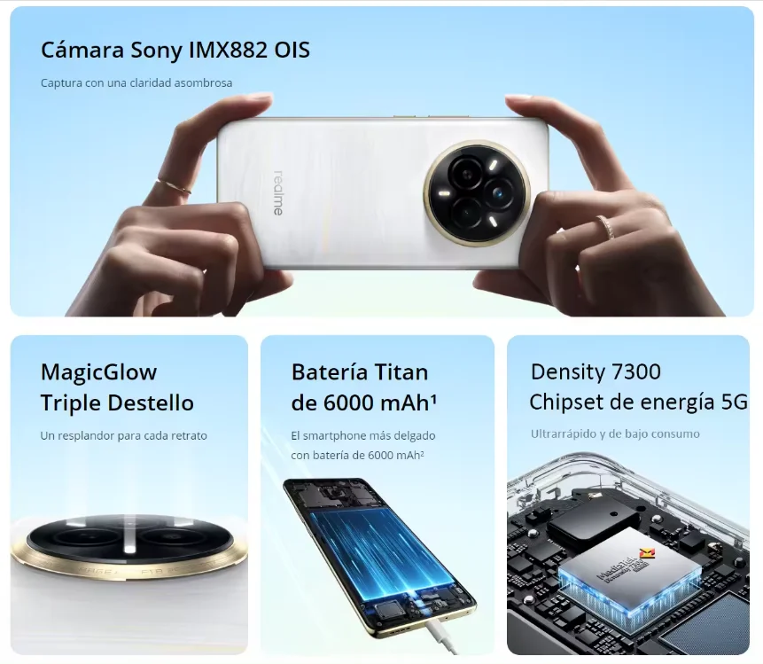 Phone - realme 14 pro, sony imx882 ois camera, color changing cold sensitive design, 120hz curved view screen, mediatek dimensity 7300e, 6000 mah titan battery, ip66/68/69
